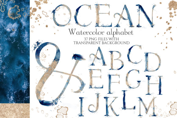 Abstract Watercolor Blue Gold Alphabet: A Crafty, Elegant Design Asset for Bloggers