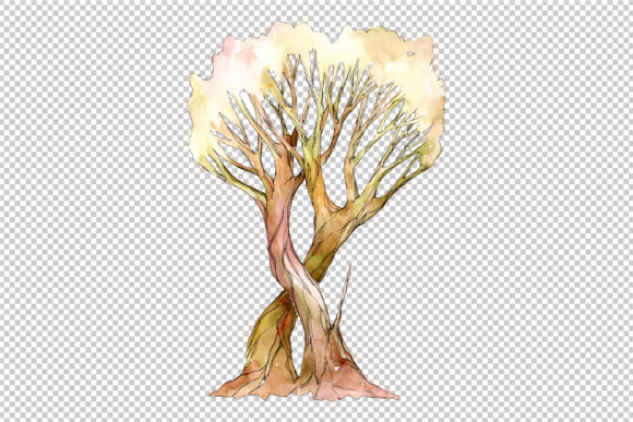 Aquarelle Two Light Brown Trees Set for Illustrations That Breathe