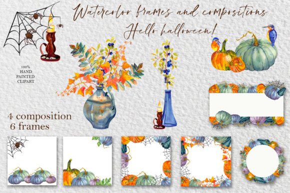 Autumn Clipart. Yellow and Gree Pumpkin