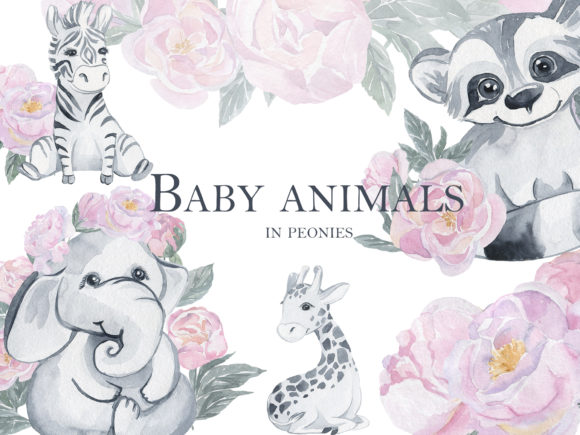 Baby Animals in Peonies Illustrations for Real Crafting Magic