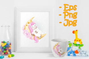Baby Unicorns Sleeping on the Moon Illustrations for Crafters & Etsy Sellers
