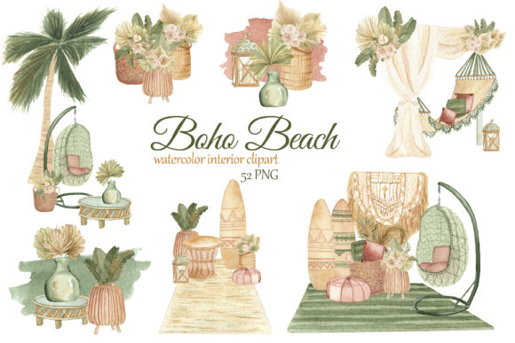 Boho Beach House Clipart: Illustrations That Bring Coastal Charm to Branding and Design