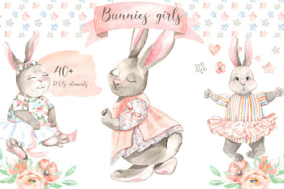 Bunnies Girls Illustrations for Creative Sellers