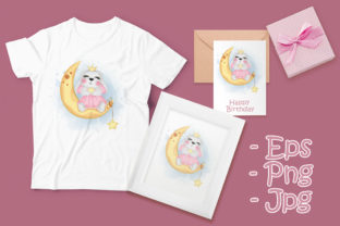 Cute Easter Bunny on the Moon Illustrations for Crafters & Etsy Sellers