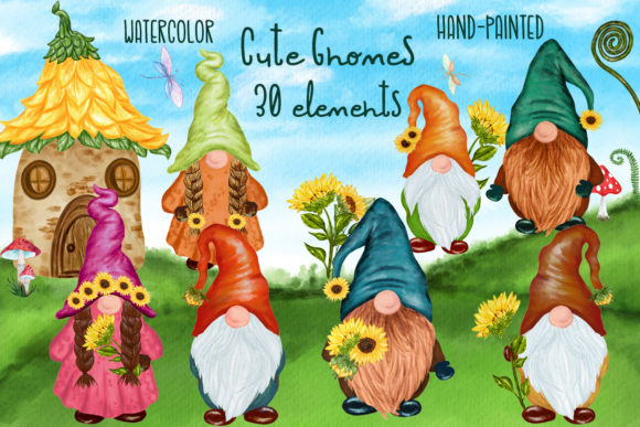 Cute Gnomes Clipart Forest Gnomes: Whimsical Illustrations for Branding and Visual Content