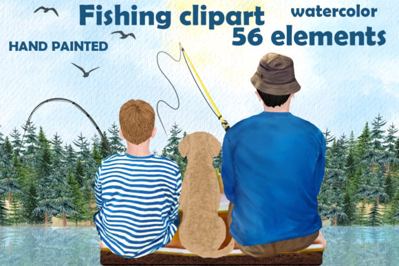 Fishing Clipart, Boy and Dad Fishing: A Brand Designer’s Take on Family-Centric Illustrations for Local Business Branding