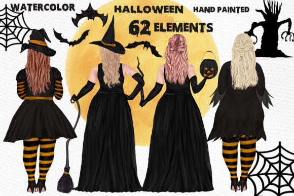 Halloween Girls Clipart: Plus Size Witch Illustrations for Seasonal Blog Design