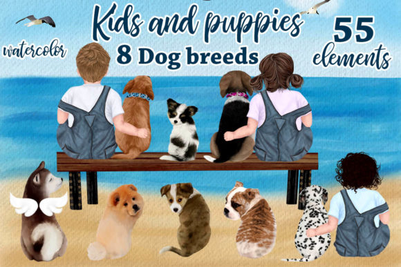 Kids and Puppies Dog Breeds for Mug: Playful Illustrations for Local Branding