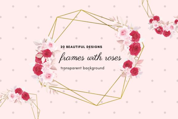 Red Flowers Romantic Geometric Frames Illustrations for Digital Sellers