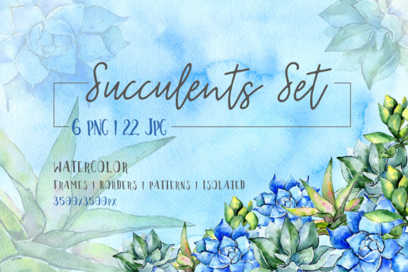 Succulent Blue Tropical Plant Set: Illustrations for Digital Sellers