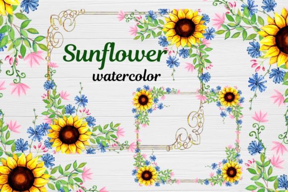 Sunflower Frames Watercolor for Crafts & Digital Sellers