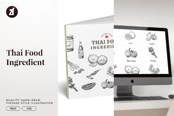 Thai Food Ingredient Vintage Hand-drawn Illustrations for Local Brand Storytelling