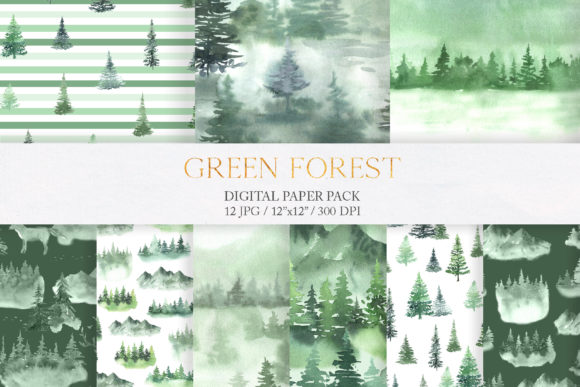 Watercolor Green Fores Digital Papers – A Versatile Pattern for Crafters & Etsy Sellers